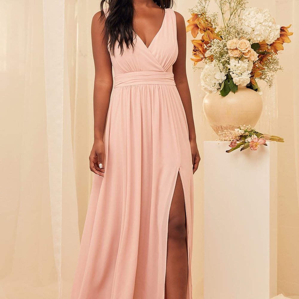 Thoughts of Hue Blush Surplice Maxi Dress - Bridesmaid Dress Sz XL